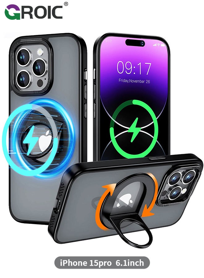 GROIC For iPhone 15 Pro Case with Magnetic Invisible Stand, Compatible with MagSafe,Translucent Phone Cover with Lens Protection,iPhone 15 Pro 6.1'' Shockproof Phone Shell - Image 1