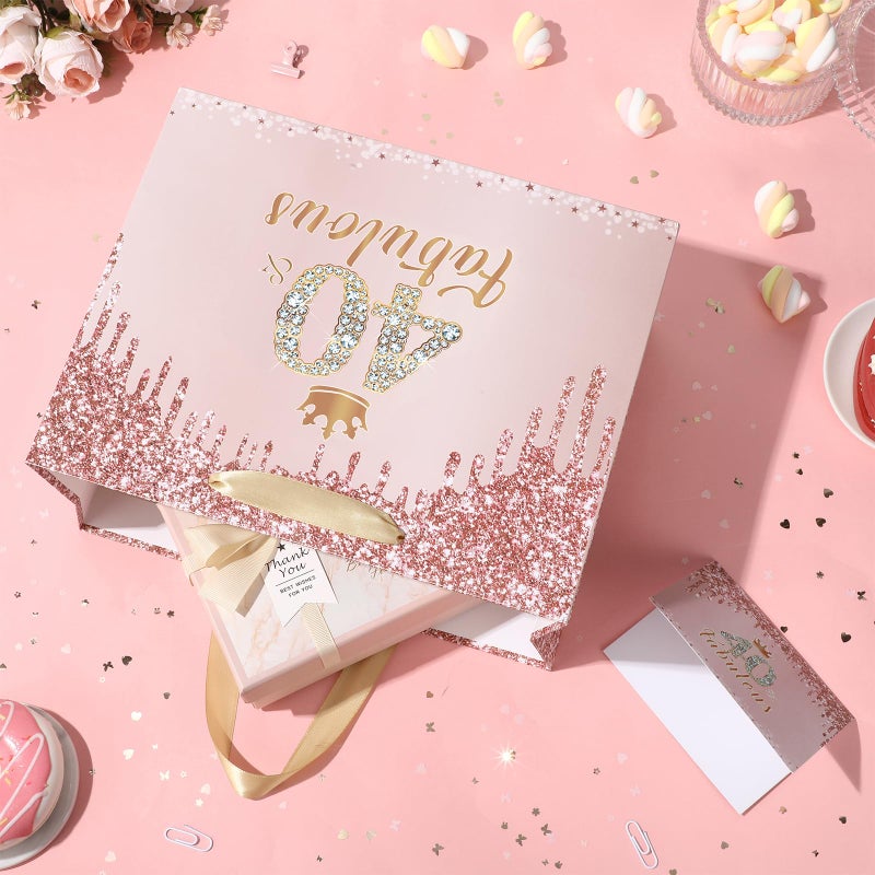 Yoirrat Rose Gold 40 and Fabulous 40th Birthday Gift Bag for Women Large Pink Happy 40th Birthday Gift Bag with Wrapping Paper and Card for 40th Forty Bday Decorations Party Supplies - Image 5