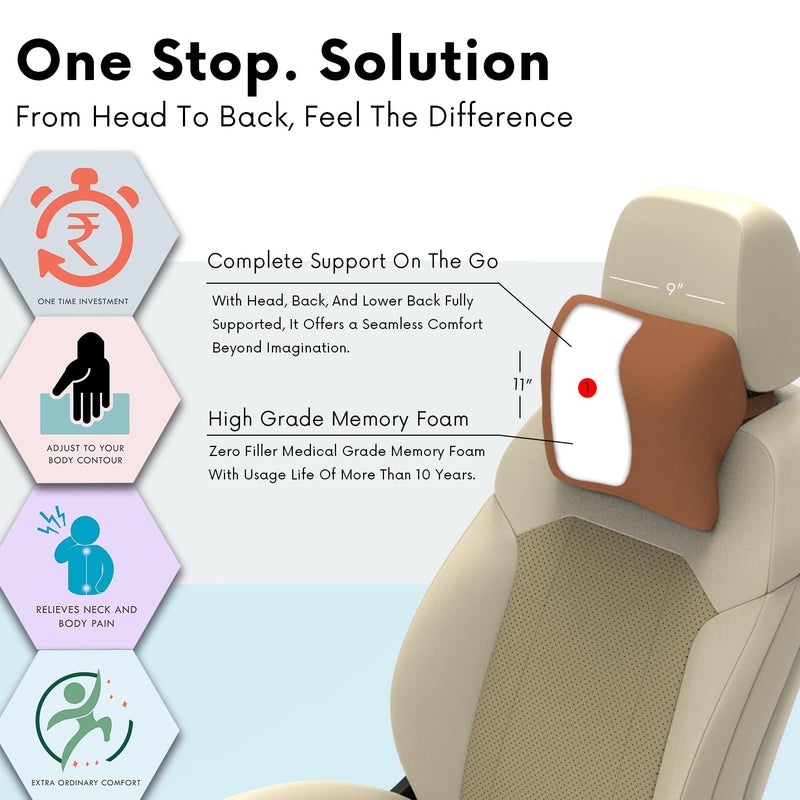 RIPOSEV Zinger Ultimate Memory Foam Car Pillow for Comfortable Car Rides, Superior Neck Support Cushion, Relieves Neck Pain, Head Rest Pillow (Majestic Tan) - Image 3