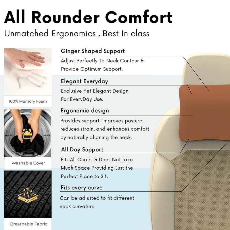 RIPOSEV Zinger Ultimate Memory Foam Car Pillow for Comfortable Car Rides, Superior Neck Support Cushion, Relieves Neck Pain, Head Rest Pillow (Majestic Tan) - Image 4