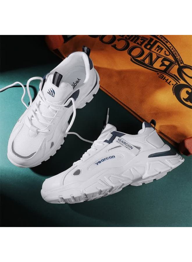 YEARCON Eierkang Men's Casual Shoes Breathable Mesh Outdoor Hiking Sports Shoes Comfortable Durable Running Shoes Size 42 White/blue - Image 2