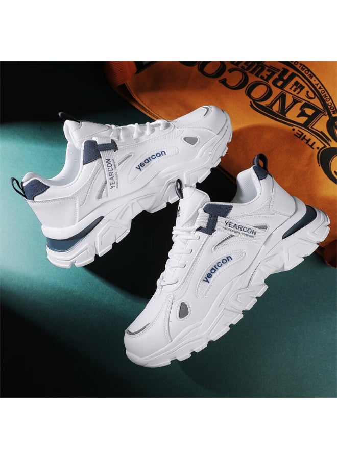 YEARCON Eierkang Men's Casual Shoes Breathable Mesh Outdoor Hiking Sports Shoes Comfortable Durable Running Shoes Size 42 White/blue - Image 3