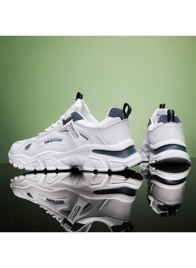 YEARCON Eierkang Men's Casual Shoes Breathable Mesh Outdoor Hiking Sports Shoes Comfortable Durable Running Shoes Size 42 White/blue - Image 4