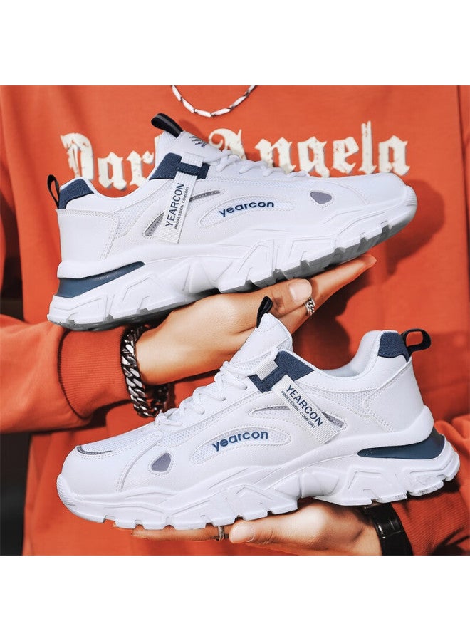 YEARCON Eierkang Men's Casual Shoes Breathable Mesh Outdoor Hiking Sports Shoes Comfortable Durable Running Shoes Size 42 White/blue - Image 1