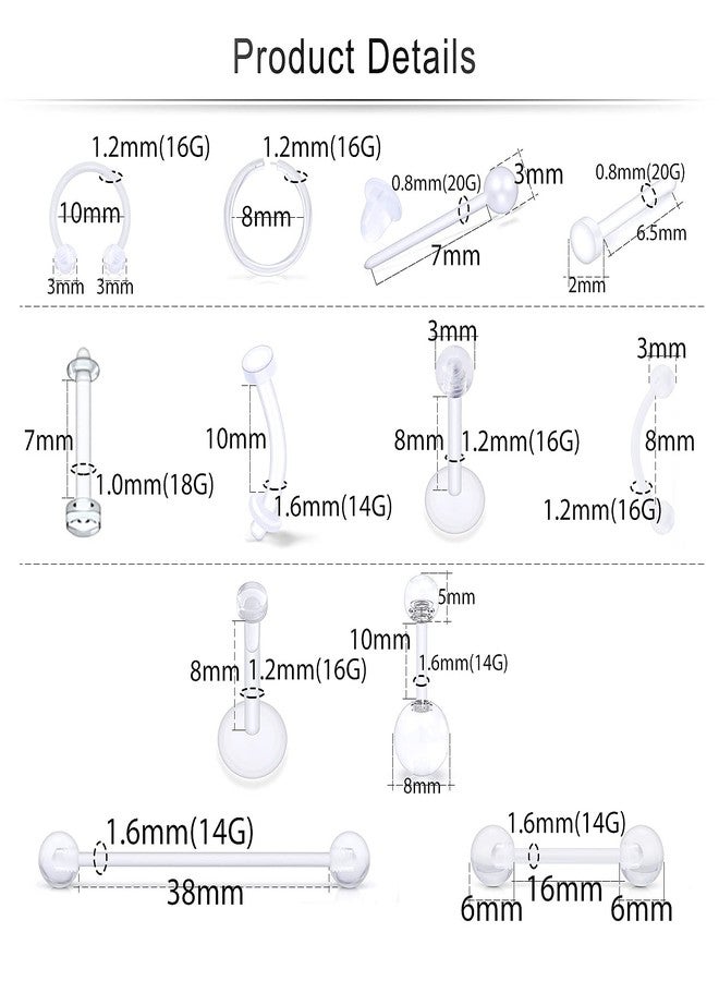 Cisyozi 16G Clear Plastic Nose Rings Stud Piercing jewelry Retainer Work Sport Surgery Silicone Lip Septum Eyebrow Belly Nipple Tongue Ring Cartilage Tragus Earrings Hoop Industrial Piercing Jewelry - Image 2