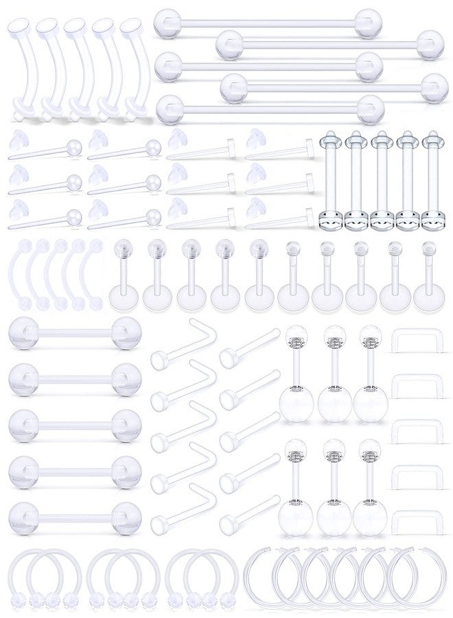 Cisyozi 16G Clear Plastic Nose Rings Stud Piercing jewelry Retainer Work Sport Surgery Silicone Lip Septum Eyebrow Belly Nipple Tongue Ring Cartilage Tragus Earrings Hoop Industrial Piercing Jewelry - Image 1