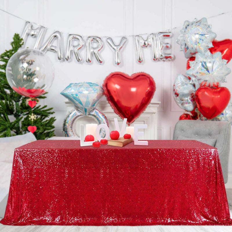 B.Cool B-COOL Red Sequin Tablecloth Christmas Table Overlays Valentine's Day Table Linen Red Sparkly Wedding for Gathering Banquet Linens 90x156 Inch - Image 1