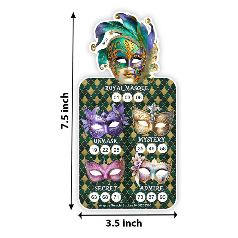 Suruchi Strokes Masquerade Theme Tambola Ticket | Carnival Circus Mask Kitty Party Birthday Housie Game (20 Ticket) - Image 2