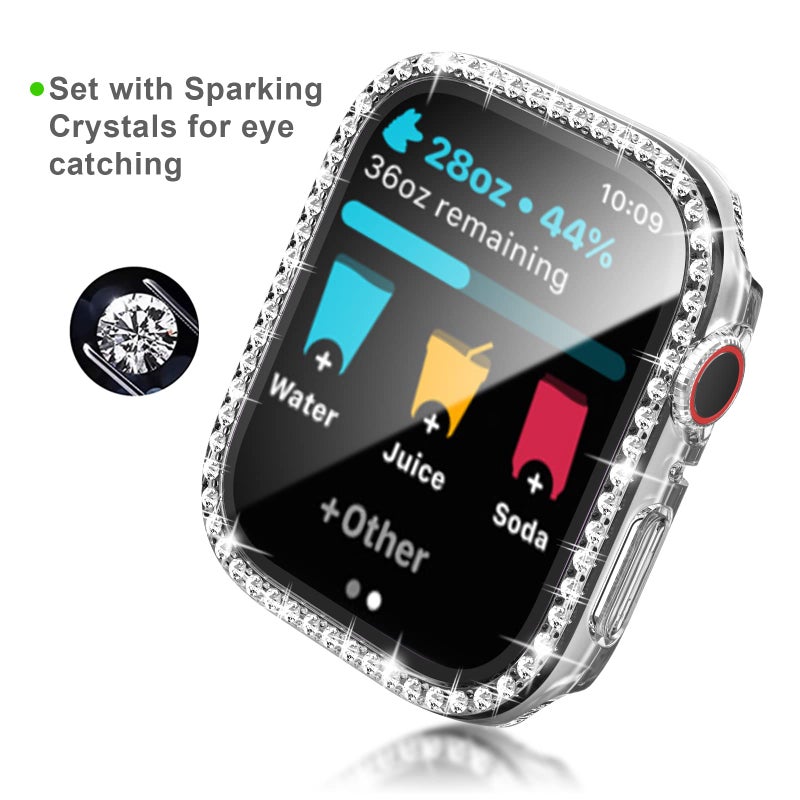 Cuteey 2 Pack Bling Case with Tempered Glass Screen Protector for Apple Watch Series 9 8 & Series 7 41mm, All Round Full Protective Hard PC Cover Bumper for iWatch 8 7 Accessories,Clear+Clear - Image 3
