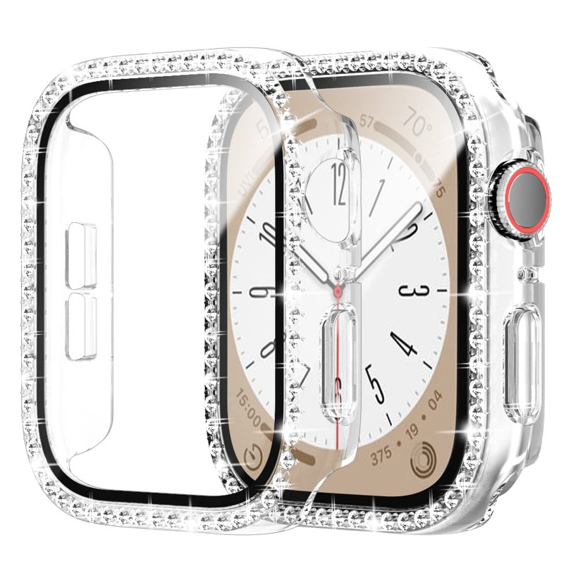 Cuteey 2 Pack Bling Case with Tempered Glass Screen Protector for Apple Watch Series 9 8 & Series 7 41mm, All Round Full Protective Hard PC Cover Bumper for iWatch 8 7 Accessories,Clear+Clear - Image 1