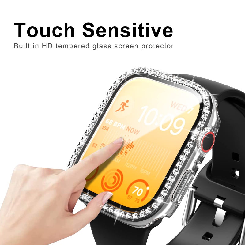 Cuteey 2 Pack Bling Case with Tempered Glass Screen Protector for Apple Watch Series 9 8 & Series 7 41mm, All Round Full Protective Hard PC Cover Bumper for iWatch 8 7 Accessories,Clear+Clear - Image 4