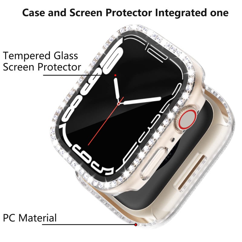Cuteey 2 Pack Bling Case with Tempered Glass Screen Protector for Apple Watch Series 9 8 & Series 7 41mm, All Round Full Protective Hard PC Cover Bumper for iWatch 8 7 Accessories,Clear+Clear - Image 2