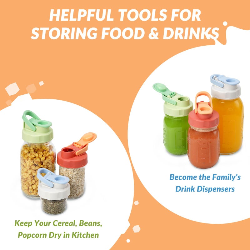 Soligt 6 Pack Colorful Mason Jar Lids, Regular Mouth Pour Spout Flip Cap Lids for Ball Brand Mason Jars, Leakproof, Portable & Refrigerator Safe (2 Gray Blue Lid, 2 Light Green, 2 Watermelon Red) - Image 3