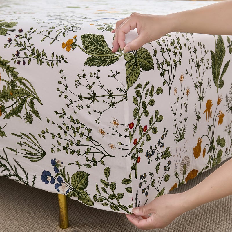Cozaline 100% Cotton Sheet Set King Size â€“ 4-Piece Vintage Green Floral Bedding Set, Soft Breathable Percale Weave, Deep Pocket Fitted Sheet 17.5", Crisp Cool Feel, Refined Botanical Elegance - Image 5