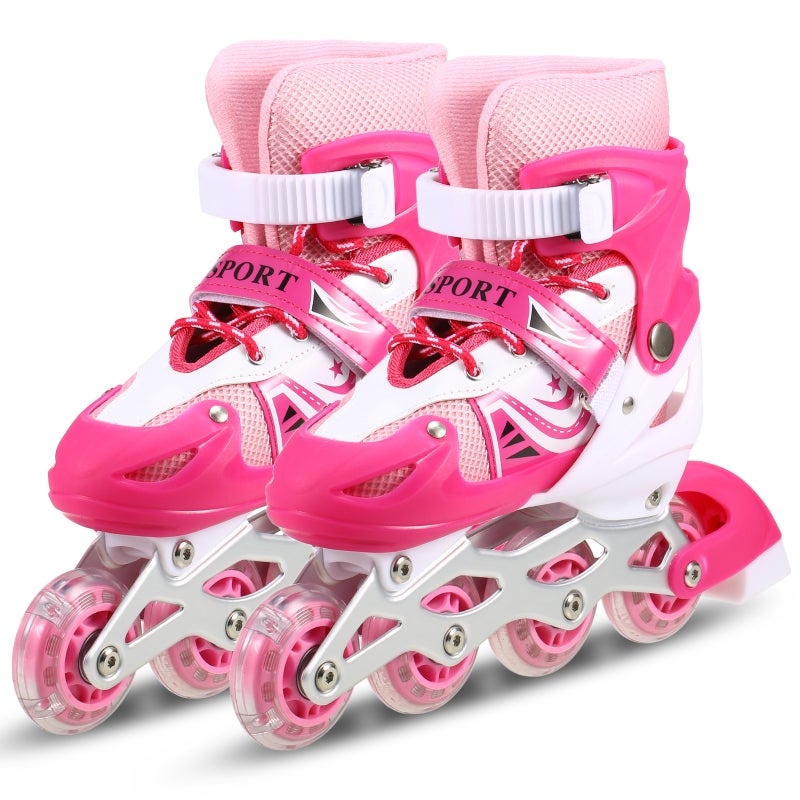 Adjustable Roller Skates Size M Thicken PVC Shell Dual Button Straps - Breathable Mesh Outdoor Roller Skates for Children Teenagers - Image 1