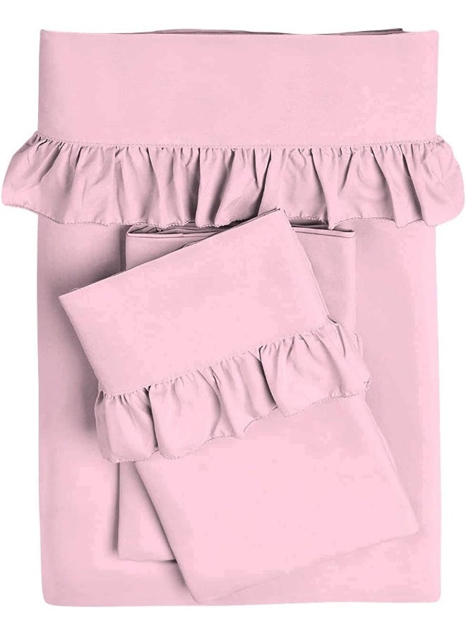 Craft Bedding 4 Piece Ruffle Sheet Set, 2 Inch Ruffle On The Top Hem of The Flat Sheet and Pillowcases, 15 Inch Deep Pocket, 100% Cotton, 1000 Thread Count - Twin XL Size, Solid Pink  - Image 3