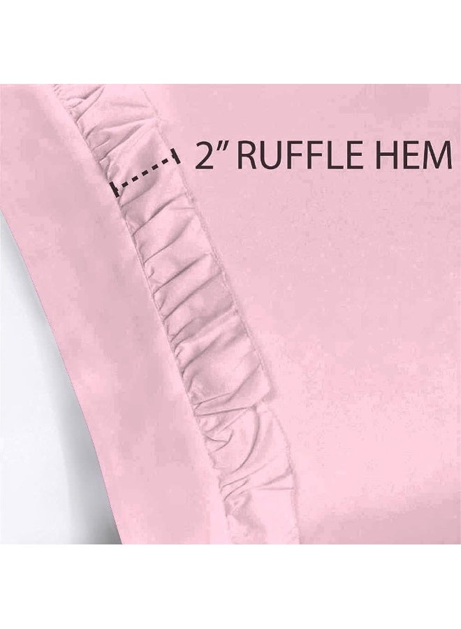 Craft Bedding 4 Piece Ruffle Sheet Set, 2 Inch Ruffle On The Top Hem of The Flat Sheet and Pillowcases, 15 Inch Deep Pocket, 100% Cotton, 1000 Thread Count - Twin XL Size, Solid Pink  - Image 4