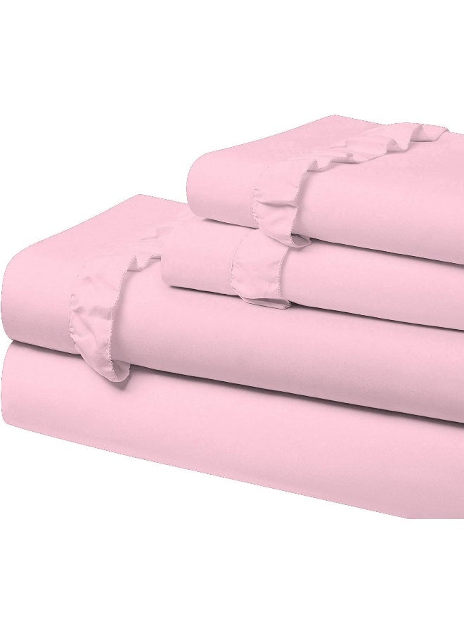 Craft Bedding 4 Piece Ruffle Sheet Set, 2 Inch Ruffle On The Top Hem of The Flat Sheet and Pillowcases, 15 Inch Deep Pocket, 100% Cotton, 1000 Thread Count - Twin XL Size, Solid Pink  - Image 2