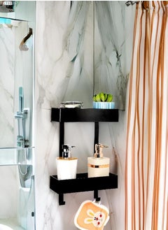 Generic Shower Box 2 tiers with hooks Black Aluminum anti rust  - Image 3