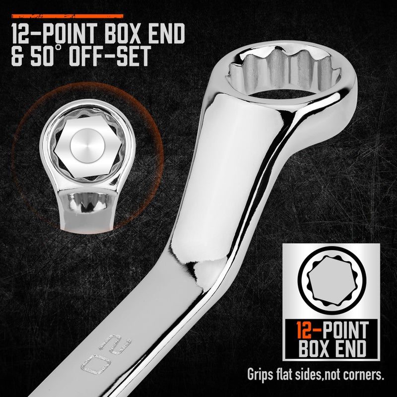 HORUSDY 9-Pieces Metric Offset Box Wrench Set with Rolling Pouch, 50-Degree, Metric 6-24mm, CR-V Steel - Image 5