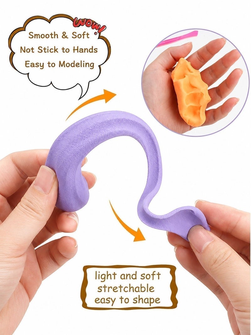 O2. Pack of 36 Assorted Colour Air-Dry Modeling Clay Set for Kids and Adults, Soft Lightweight Non-Sticky Moulding Clay with 3 Sculpting Tools for DIY Crafts, School Projects and Creative Play - Image 4