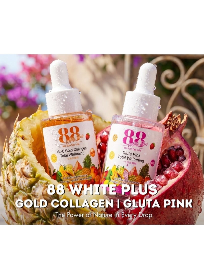 88 Total White Plus Facial Serum Combo Gluta Pink & Vit-C Gold Collagen Serum for Dark Spots, Glow & Hydrated Skin Care, 2 x 40ml - Image 2