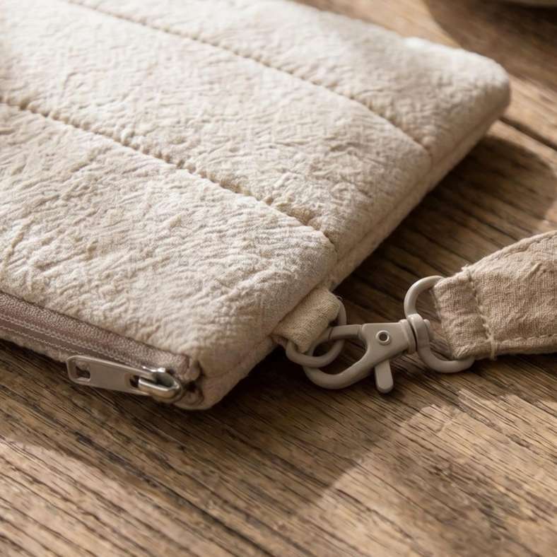 Pan Home Byron Crinkle Curl Pouch for Care with Wristlet 21x15cm - Natural/Wheat - 262PSF9900065 - Image 2