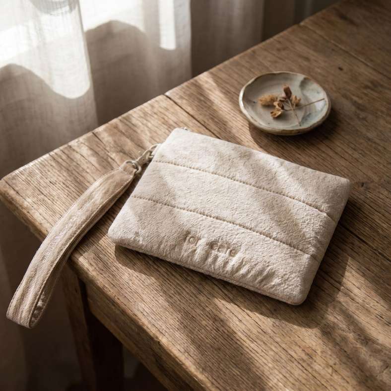 Pan Home Byron Crinkle Curl Pouch for Care with Wristlet 21x15cm - Natural/Wheat - 262PSF9900065 - Image 1