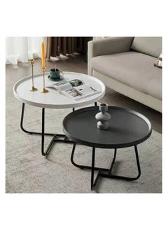 LHFHOMT Sofa Center Tables Set of 2 Pieces, Round Sofa Center table, wooden Top, Strong Gold Metal Frame for Living Room,Sofa Side  - Image 1