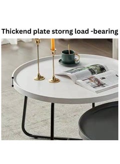 LHFHOMT Sofa Center Tables Set of 2 Pieces, Round Sofa Center table, wooden Top, Strong Gold Metal Frame for Living Room,Sofa Side  - Image 2