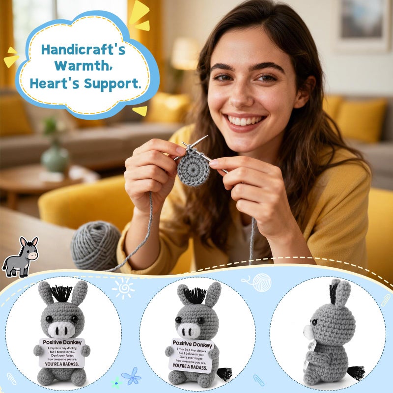Frabaca Easter Basket Stuffers for Women Men Adult Teen - Positive Crochet Donkey for Birthday Gifts Daily Affirmation Emotional Worry Support for Her Him, Funny Inspirational Self Care Holiday Essentials - Image 3