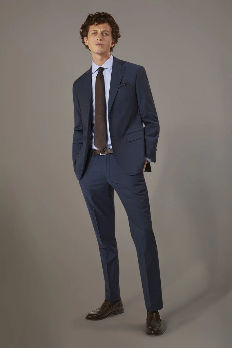 Men's single-breasted suit regular fit bird's eye fabric - Blue