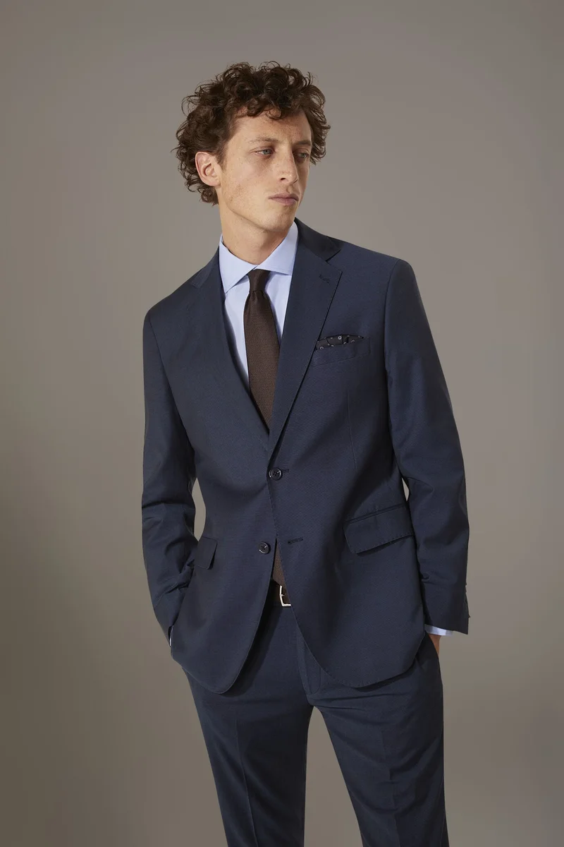 Doppelganger Blue Men's single-breasted suit regular fit bird's eye fabric - Blue for Men | Best Price UAE