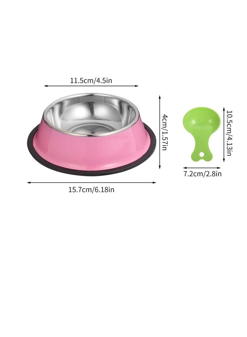 KASTWAVE 3 Piece Cat Food Bowl, Stainless Steel Cat Bowl Set Feeding Bowl with 3 Food Scoops Cat Food Bowl Water Feeding Bowl with a Bowl Mat (Blue, Pink, Green) - Image 2