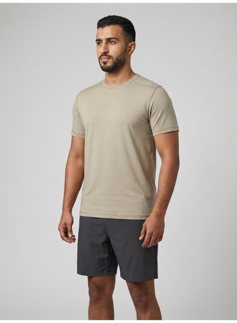 aegis store AEGIS Premium Beige Crew-Neck T-Shirt for Men – Short Sleeve, Comfortable Regular Fit - Image 1