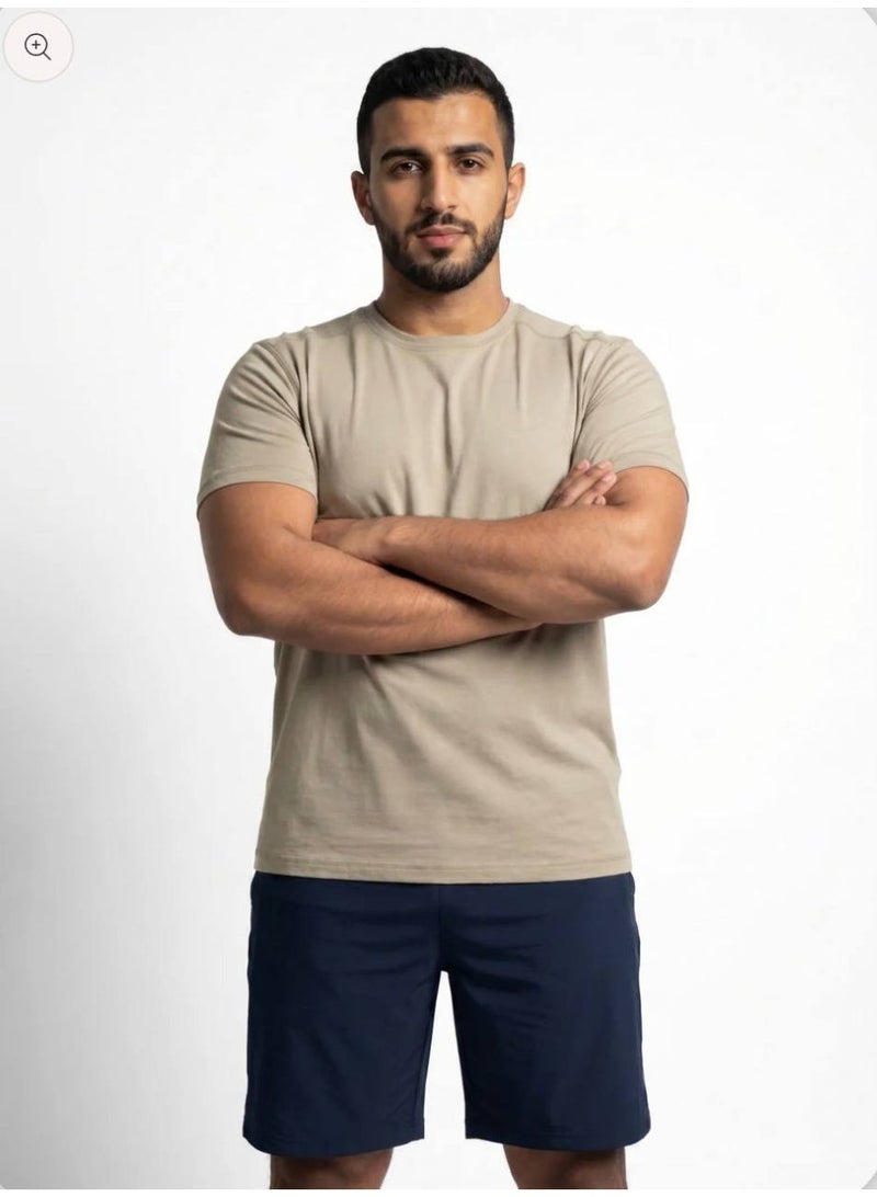 aegis store AEGIS Premium Beige Crew-Neck T-Shirt for Men – Short Sleeve, Comfortable Regular Fit - Image 2