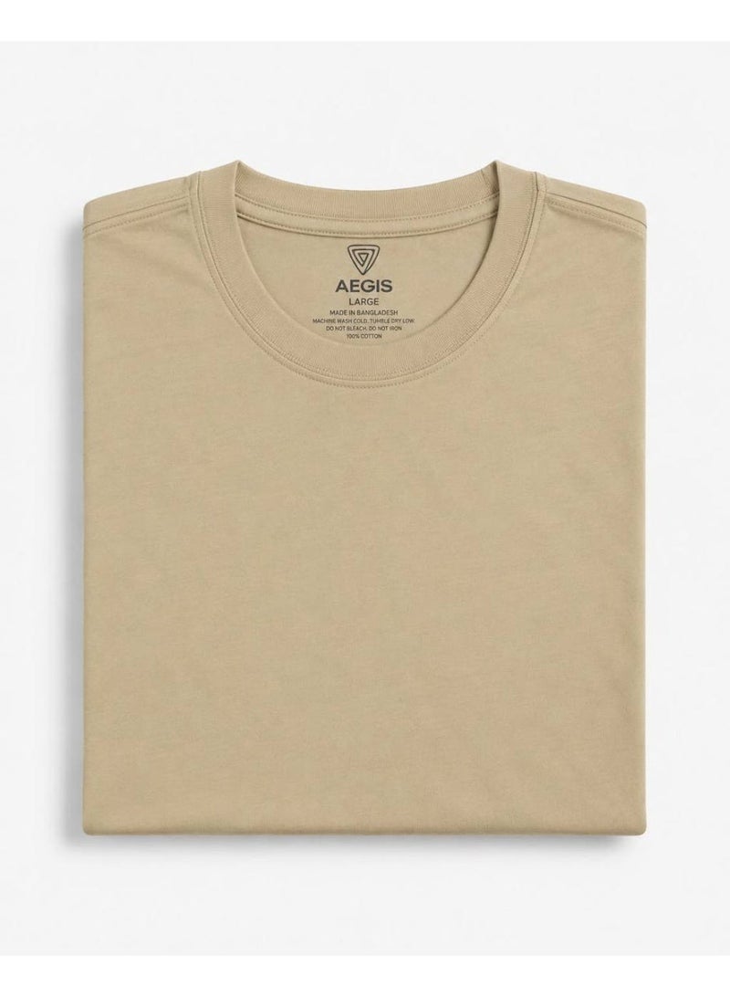 aegis store AEGIS Premium Beige Crew-Neck T-Shirt for Men – Short Sleeve, Comfortable Regular Fit - Image 3