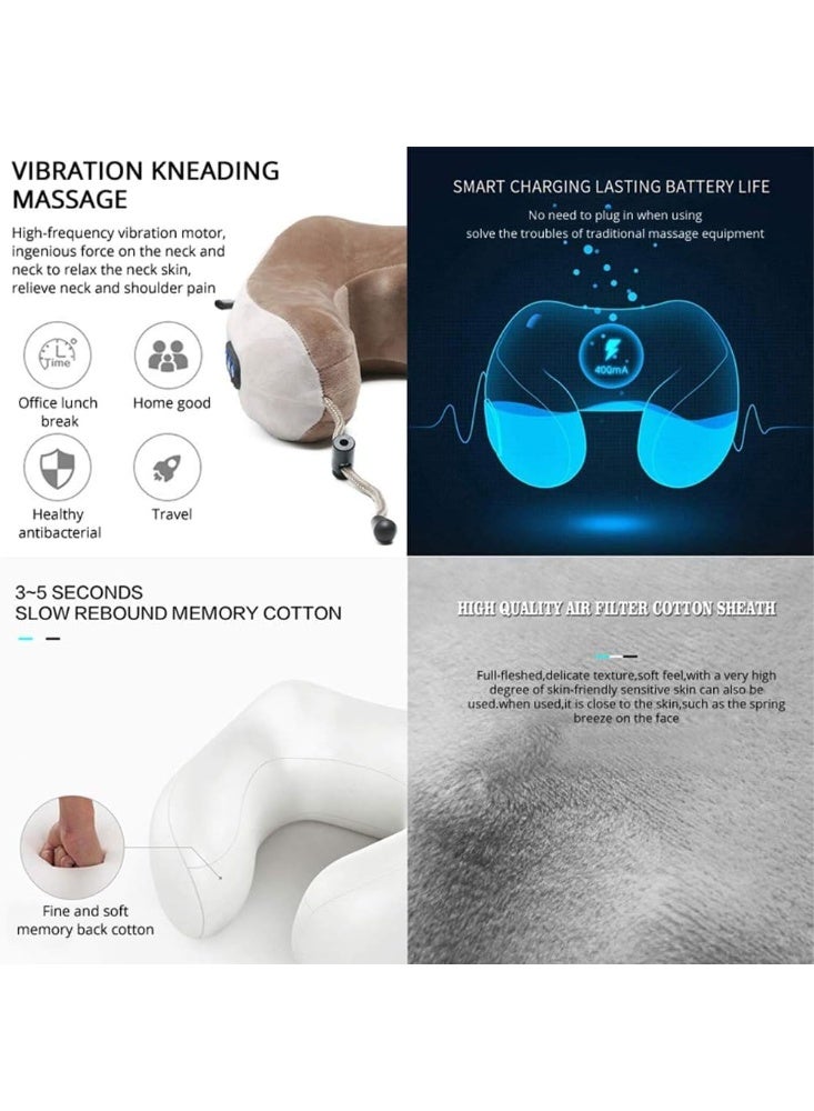 وسادة تدليك ذكية للرقبة مع الحرارة والاهتزاز - وسادة سفر من إسفنج الذاكرة للطائرة والسيارة والمكتب والمنزل - وسادة دعم مريحة على شكل حرف U مع حزام قابل للتعديل - Image 4
