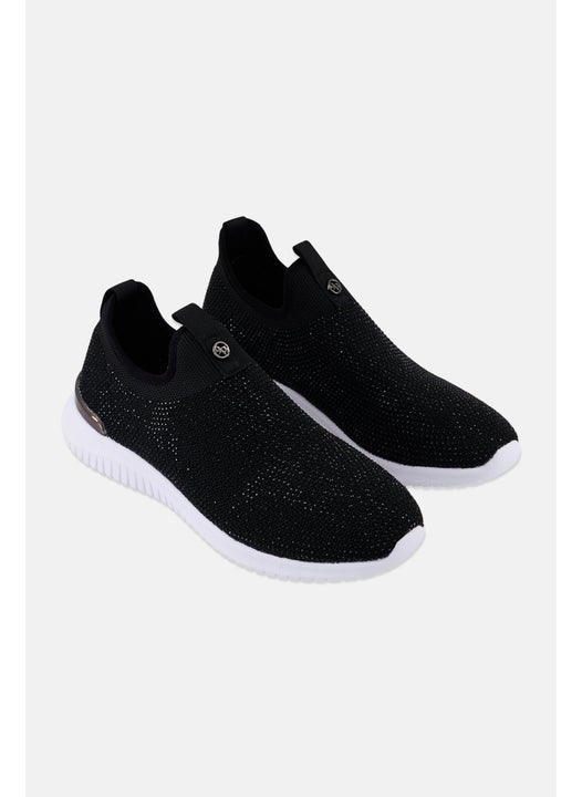 Women Rhinestone Slip On Casual Shoes, Black