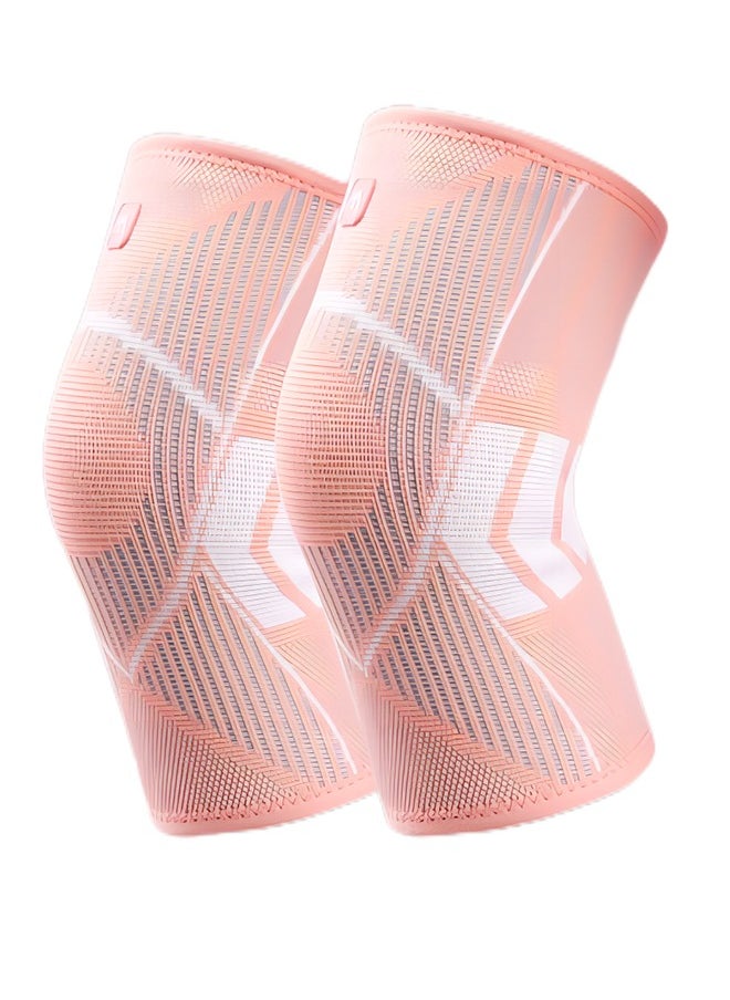 SHIWEI 2-Piece Set Of Sports kneePads, Anti-Slip, Thin, Elastic And Breathable knitted Nylon Sports knee Pads For Cycling, Running And Skipping, Pink  - Image 1