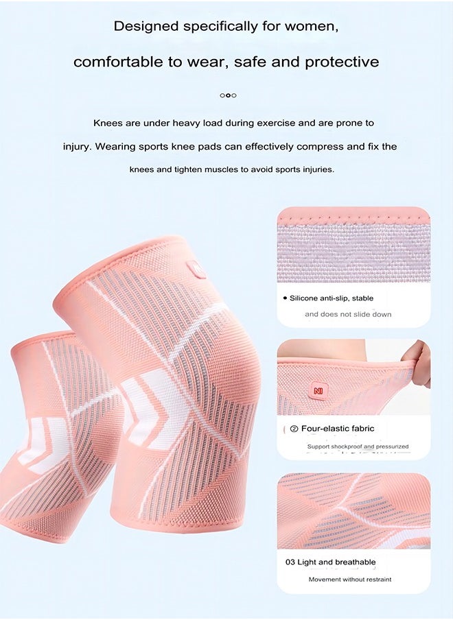 SHIWEI 2-Piece Set Of Sports kneePads, Anti-Slip, Thin, Elastic And Breathable knitted Nylon Sports knee Pads For Cycling, Running And Skipping, Pink  - Image 3