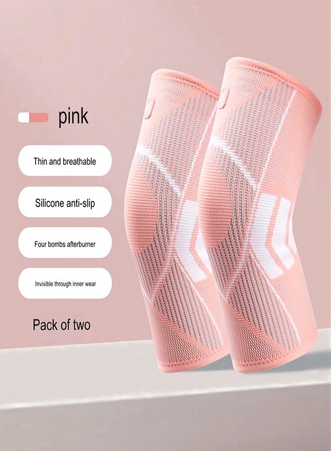 2-Piece Set Of Sports kneePads, Anti-Slip, Thin, Elastic And Breathable knitted Nylon Sports knee Pads For Cycling, Running And Skipping, Pink