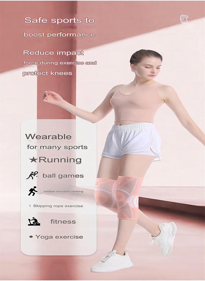 SHIWEI 2-Piece Set Of Sports kneePads, Anti-Slip, Thin, Elastic And Breathable knitted Nylon Sports knee Pads For Cycling, Running And Skipping, Pink  - Image 2
