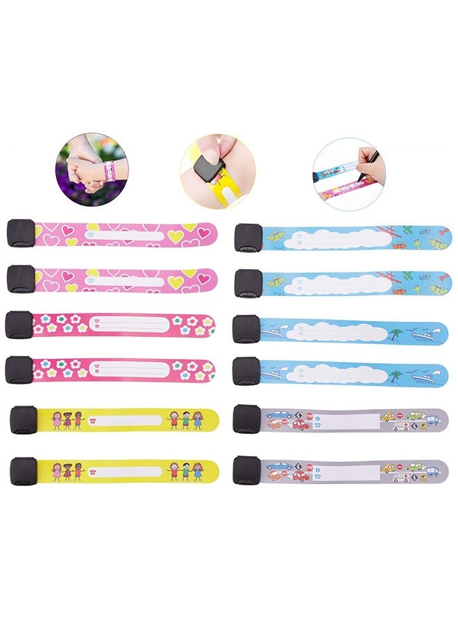 Generic 12Pcs Child Safety ID Wristband, Reusable&Waterproof Safety ID Bracelets for Kids Anti-Lost Child Travel ID Bands for Children Field Trip&Outdoor Activity  - Image 1