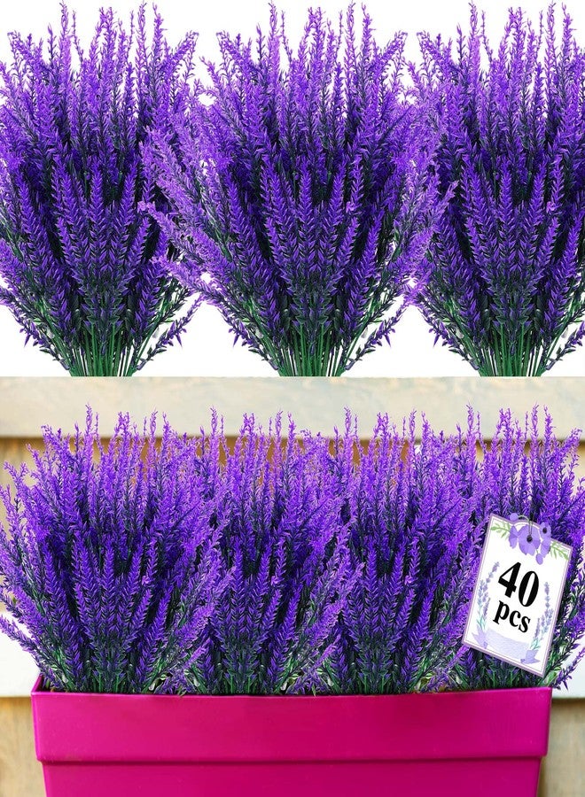 Yunsailing 40 Bundles Artificial Fall Flowers for Outdoors Plastic Lavender Fake Plants Summer UV Resistant Faux Lavender Flowers for Home Garden Wedding Thanksgiving Decor (Purple) - Image 1