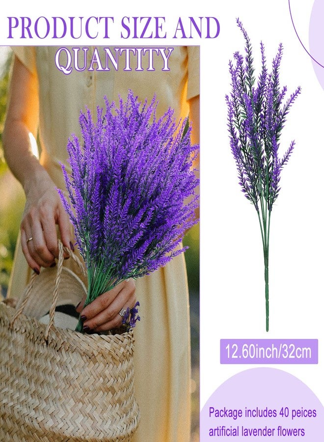 Yunsailing 40 Bundles Artificial Fall Flowers for Outdoors Plastic Lavender Fake Plants Summer UV Resistant Faux Lavender Flowers for Home Garden Wedding Thanksgiving Decor (Purple) - Image 2