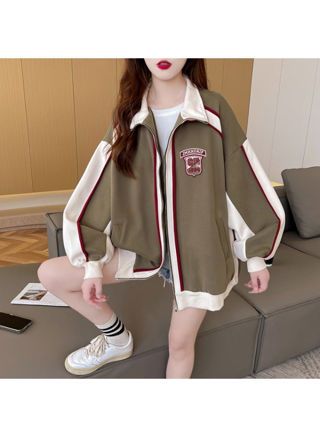 | Pure Cotton Chinese Cotton | Back Neckline | Korean Style Loose Color Block Hooded Stand Collar Jacket Women