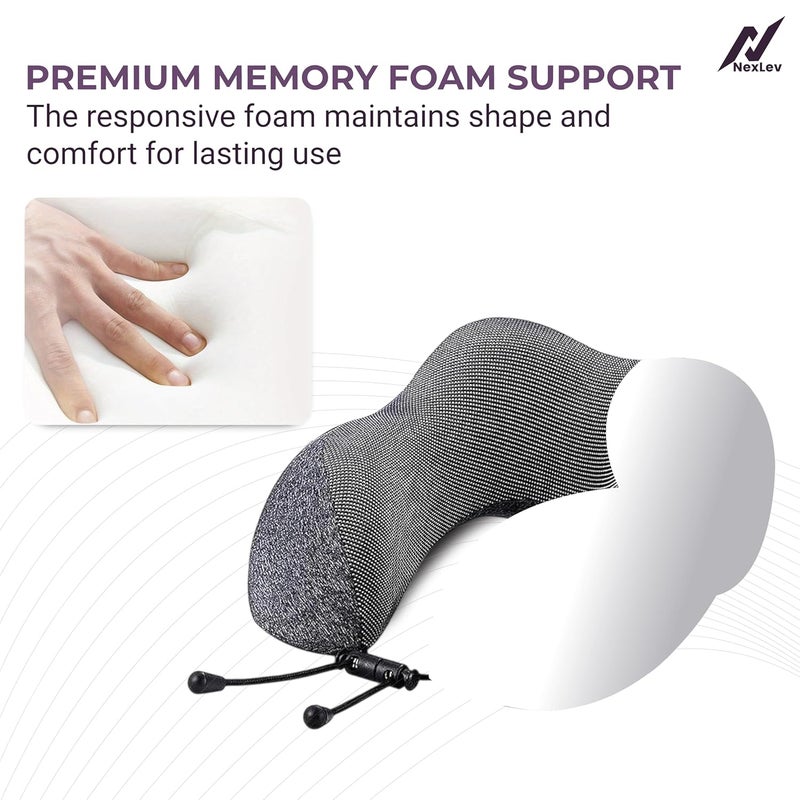nexlev nexlev Travel Pillow 100 Pure Memory Foam Comfortable Breathable Cover Machine Washable Carry Pouch for Storage 360degree Support and Curve Design Airplane Car Home Use Dark Grey NP03  - Image 2