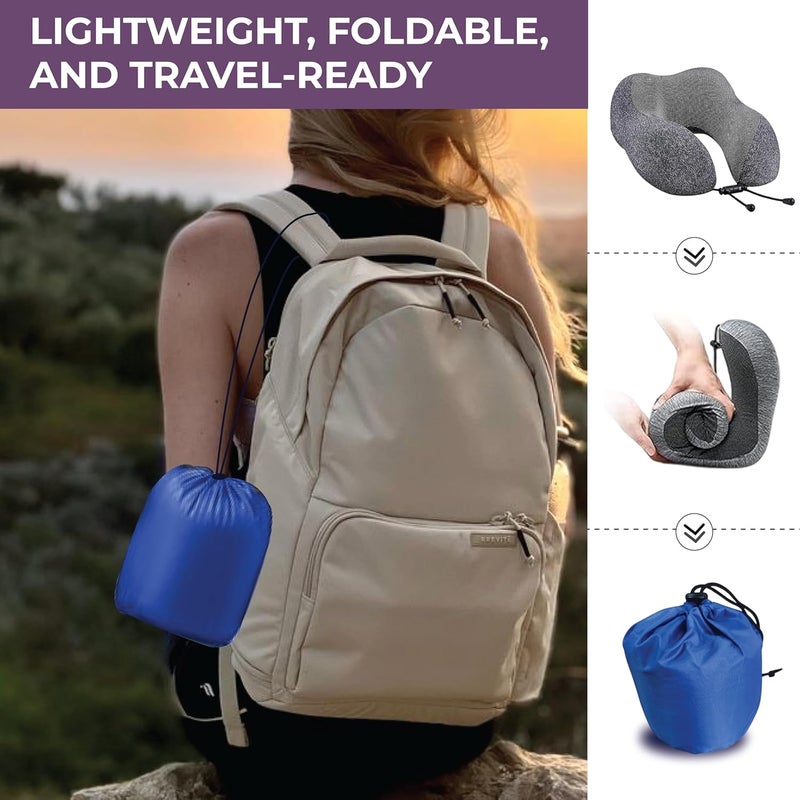 nexlev nexlev Travel Pillow 100 Pure Memory Foam Comfortable Breathable Cover Machine Washable Carry Pouch for Storage 360degree Support and Curve Design Airplane Car Home Use Dark Grey NP03  - Image 5