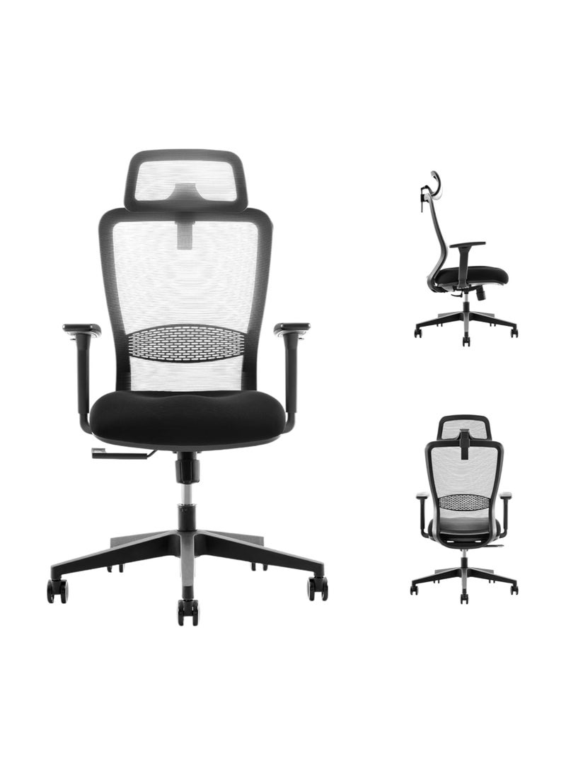 NAVODESK - NAVO Ergolite Ergonomic Office Chair High Back Desk Chair with Armrest Computer Chair with Lumbar Support and Moulded Thick Cushion With Headrest Black - Image 1